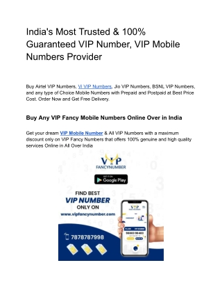 India's Most Trusted & 100% Guaranteed VIP Number, VIP Mobile Numbers Provider