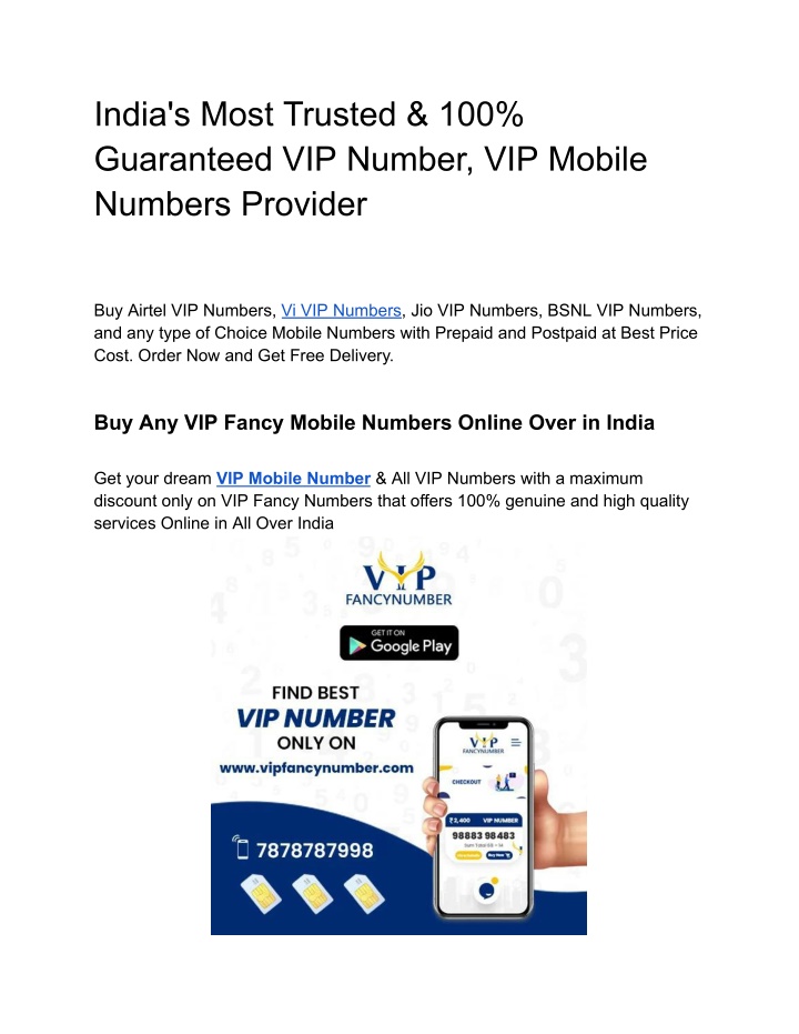 india s most trusted 100 guaranteed vip number