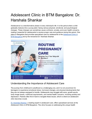 Adolescent Clinic in BTM Bangalore_ Dr