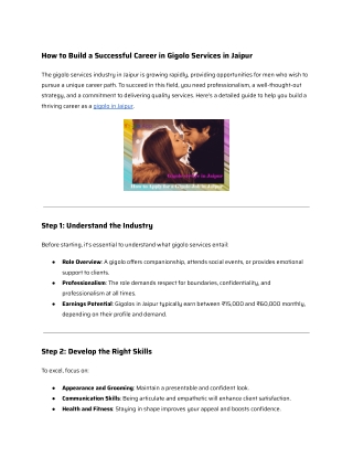How to Build a Successful Career in Gigolo Services in Jaipur