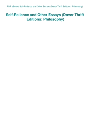 PDF eBooks Self-Reliance and Other Essays (Dover Thrift Editions Philosophy)