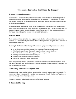 conquering depression small steps big changes