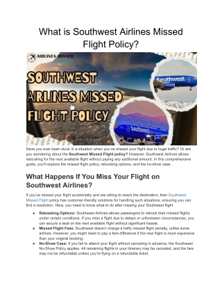 What is Southwest Airlines Missed Flight Policy ?
