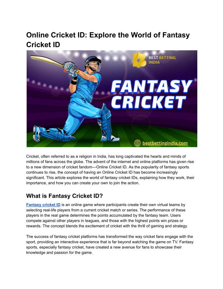 online cricket id explore the world of fantasy