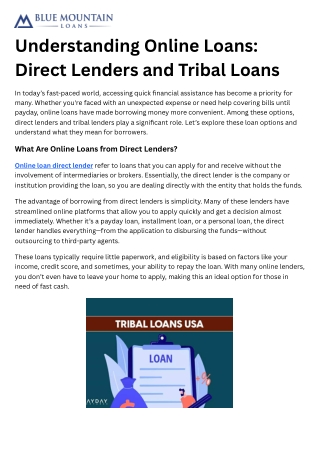 Understanding Online Loans Direct Lenders and Tribal Loans