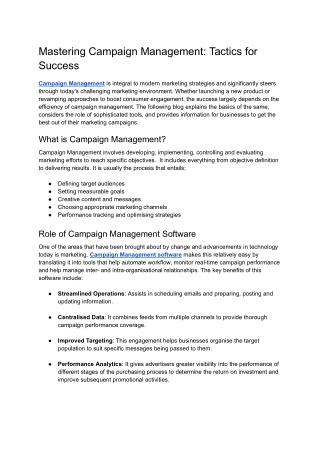 Head Start: Leading Campaign Management for Effective Strategies