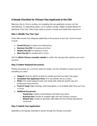 A Simple Checklist for Chinese Visa Applicants in the USA