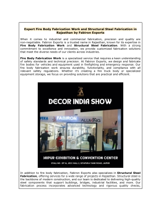 Expert Fire Body Fabrication Work and Structural Steel Fabrication in Rajasthan by Fabiron Exports