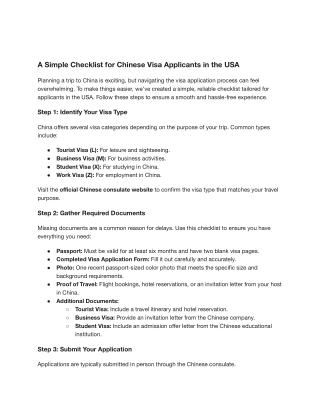A Simple Checklist for Chinese Visa Applicants in the USA