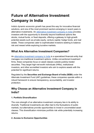 Future of Alternative Investment Company in India