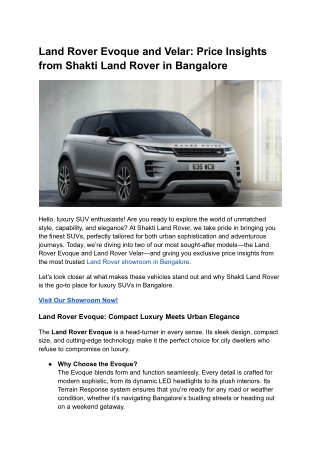 Land Rover Evoque and Velar_ Price Insights from Shakti Land Rover in Bangalore