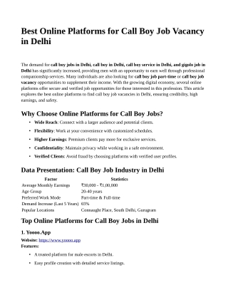 Best Online Platforms for Call Boy Job Vacancy in Delhi