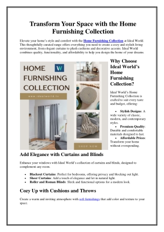 Transform Your Space with the Home Furnishing Collection