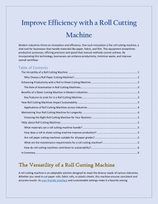 Improve Efficiency with a Roll Cutting Machine
