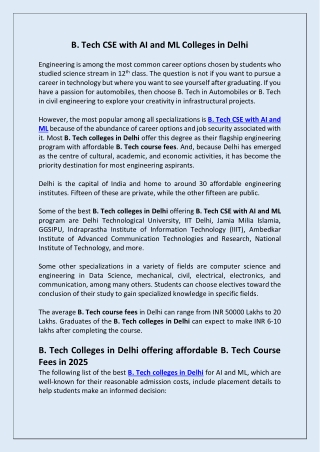 B. Tech CSE in AI and ML in Delhi