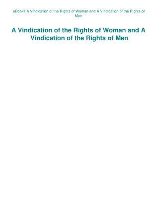 eBooks A Vindication of the Rights of Woman and A Vindication of the Rights of Men