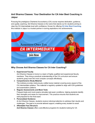 CA Inter Best Coaching in Jaipur