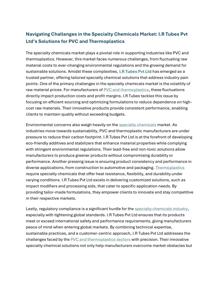 navigating challenges in the specialty chemicals