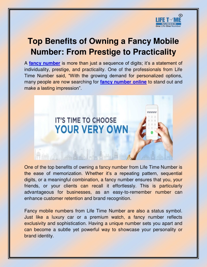 top benefits of owning a fancy mobile number from