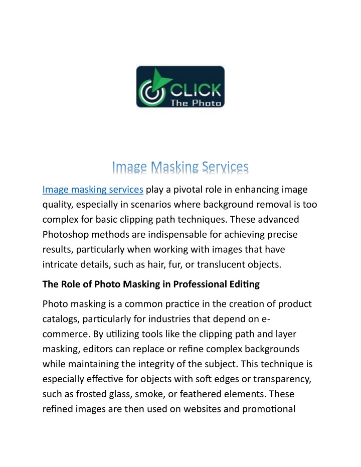 image masking services play a pivotal role