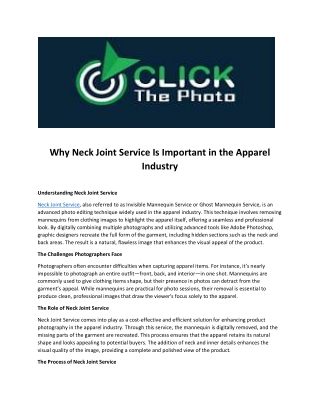 Why Neck Joint Service Is Important in the Apparel Industry