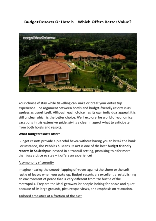 budget resorts or hotels which offers better value