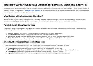 Heathrow Airport Chauffeur Options for Families, Business, and VIPs