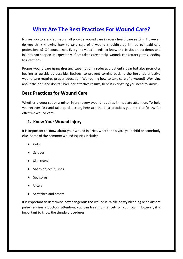 what are the best practices for wound care