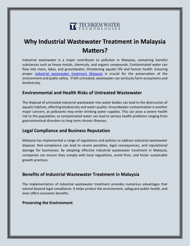 why industrial wastewater treatment in malaysia