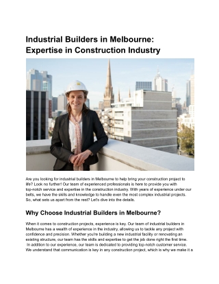 Industrial Builders in Melbourne_ Expertise in Construction Industry