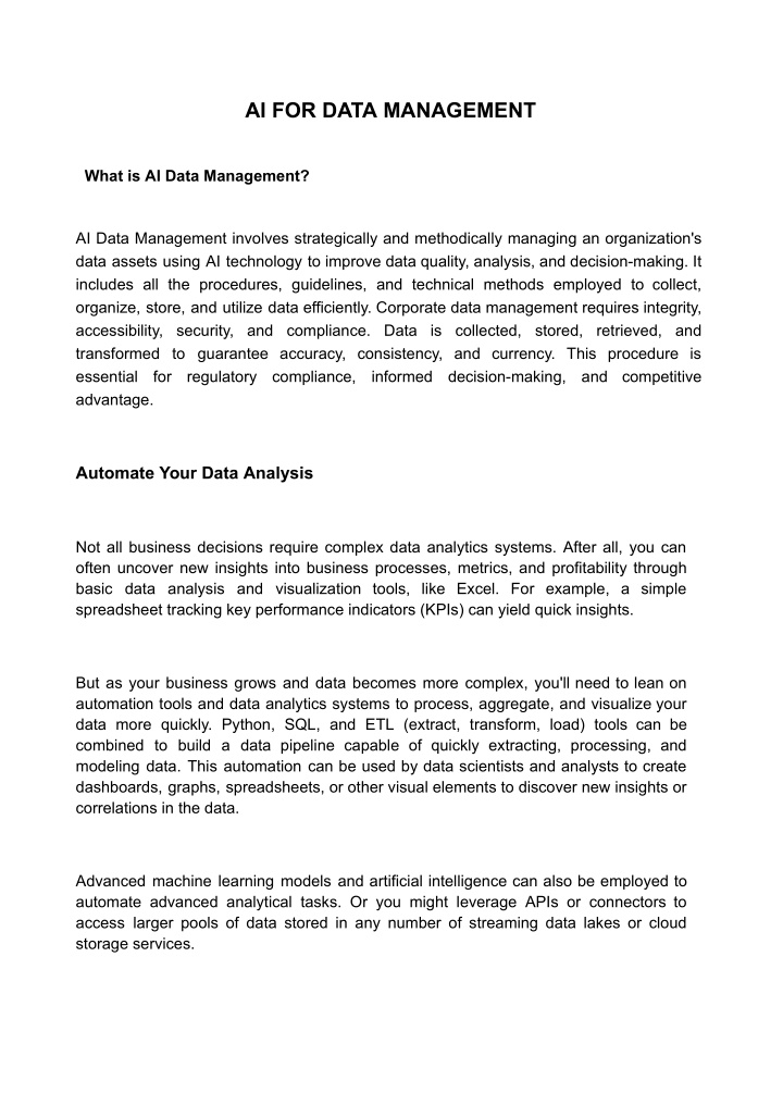 ai for data management what is ai data management