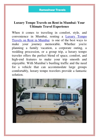 Luxury Tempo Travels on Rent in Mumbai Your Ultimate Travel Experience