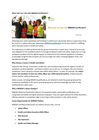 What Jobs Can I Get with NEBOSH Certification