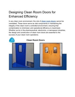 Designing Clean Room Doors for Enhanced Efficiency