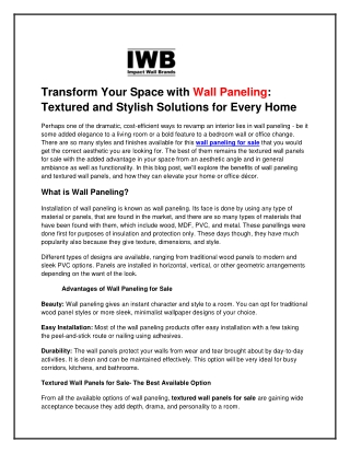Transform Your Space with Wall Paneling Textured and Stylish Solutions for Every Home