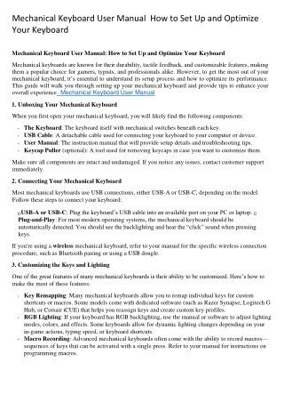 mechanical keyboard user manual