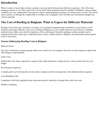 The Cost of Roofing in Belgium: What to Expect for Different Materials
