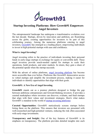 Explore Startup Investing Platforms - Growth91