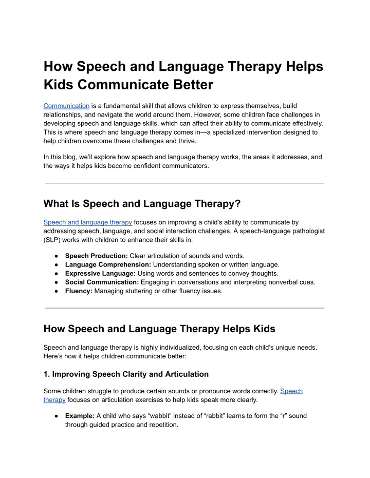 how speech and language therapy helps kids