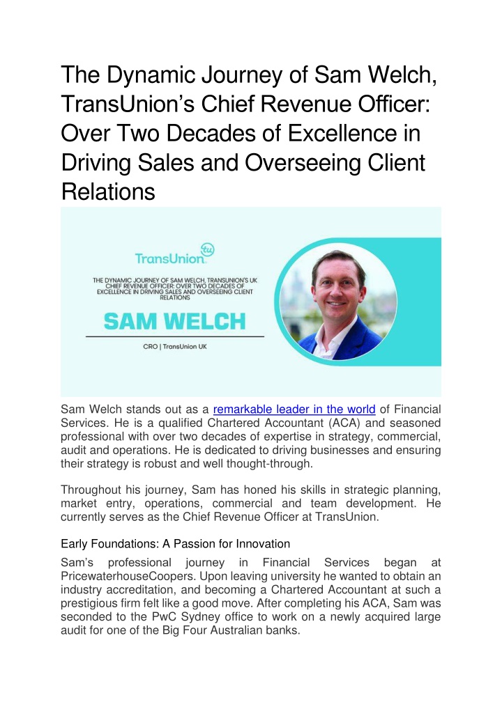 the dynamic journey of sam welch transunion