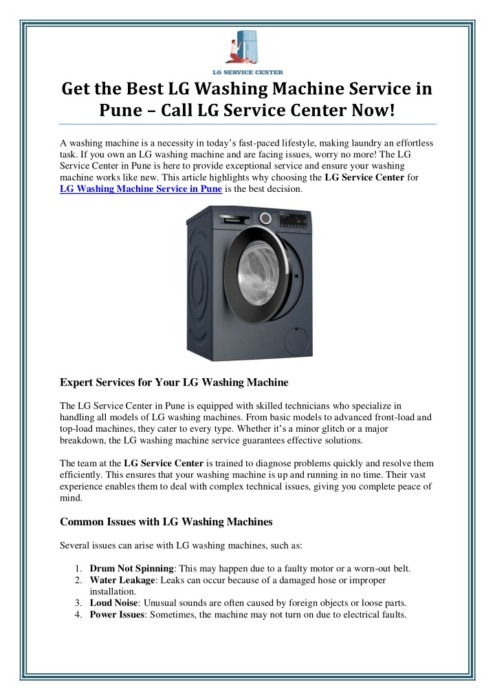 get the best lg washing machine service in pune