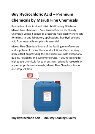 Buy Hydrochloric Acid – Premium Chemicals by Maruti Fine Chemicals