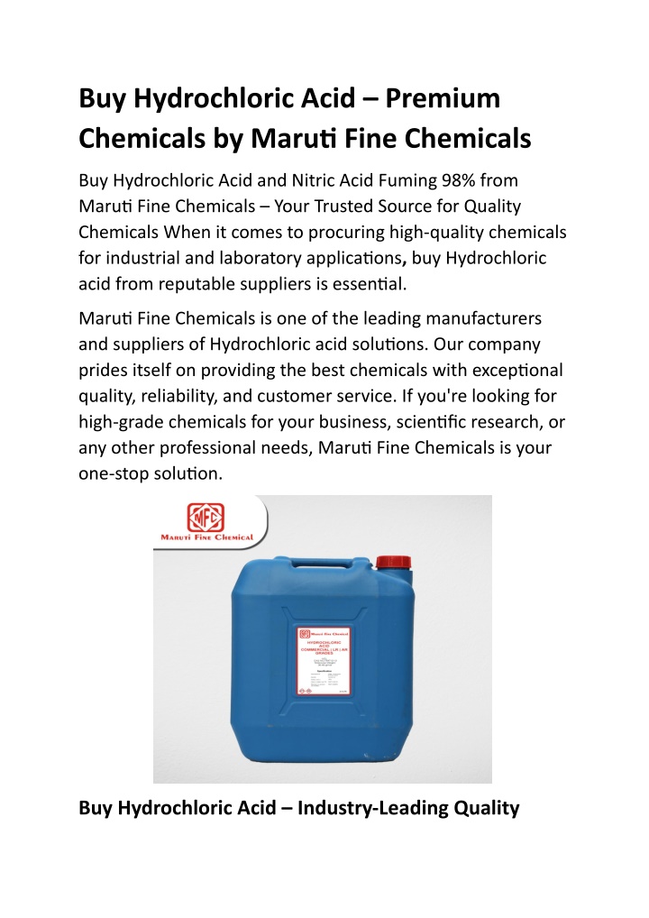 buy hydrochloric acid premium chemicals by maruti