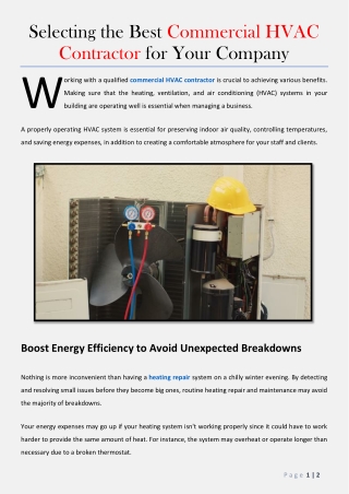 Selecting the Best Commercial HVAC Contractor for Your Company