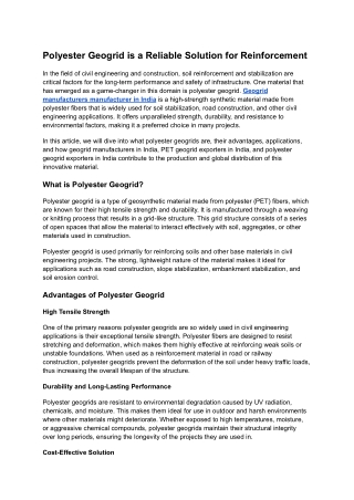 Polyester Geogrid is a Reliable Solution for Reinforcement