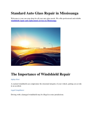 Standard Auto Glass Repair in Mississauga