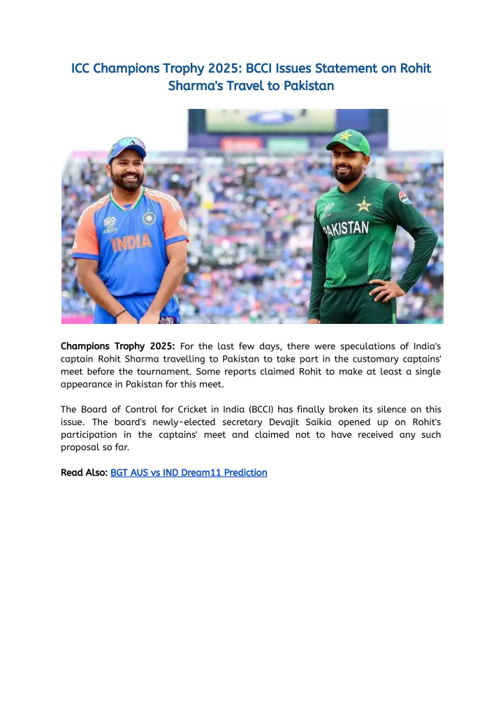 PPT ICC Champions Trophy 2025_ BCCI Issues Statement on Rohit Sharma