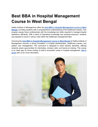 Best BBA in Hospital Management Course In West Bengal