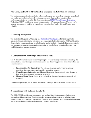 why having an iicrc wrt certification