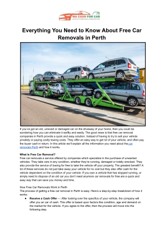 Everything You Need to Know About Free Car Removals in Perth